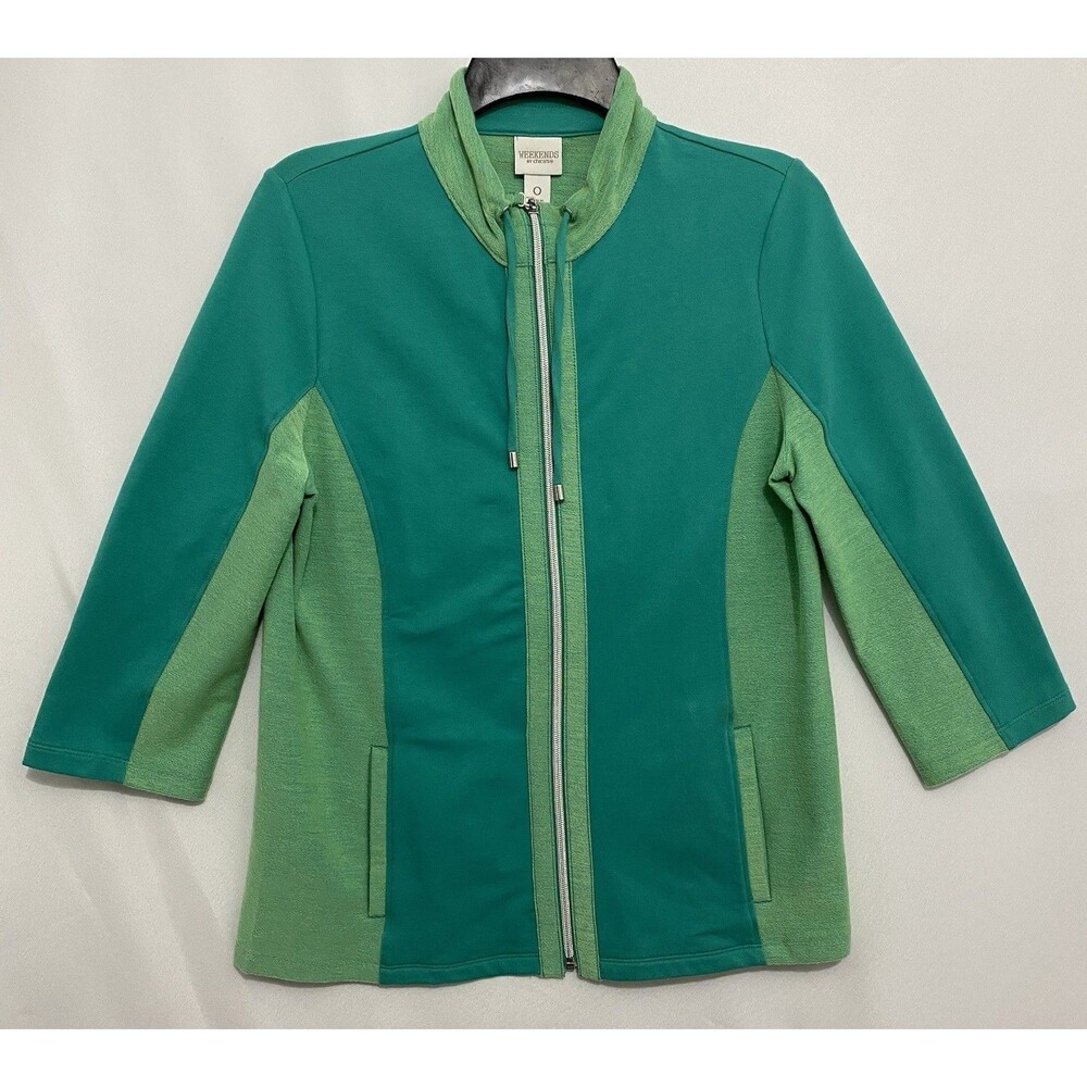 Chico’s Weekends 0 Teal Green Colorblock Full Zip Jacket Women’s XS S